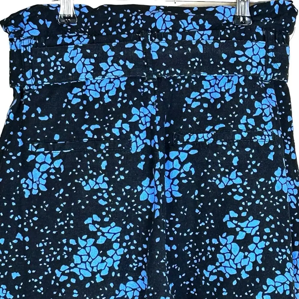Who What Wear Paper Bag Shorts Size 2 Black Blue Coastal Linen Rayon Belted